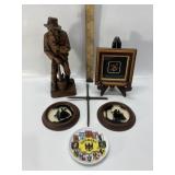 WOOD CARVED MAN, GERMANY PLATE, ARTESANIA DE TOLE
