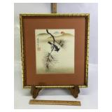 JAPANESE STYLE WATERCOLOR BIRD FRAMED ART