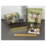 POKER CHIPS, XMAS DECORATIONS, CANDY TIN, BOX