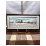 PANORAMIC MATTED ART PRINT OF SNOWY FARM LANDSCAPE