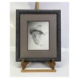 FRAMED CHARCOAL SKETCH OF OLD COWBOY, 16' X 19'