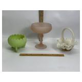 MCM FENTON GLASS, HAND PAINTED & SIGNED BASKET