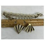 VINTAGE MONET CLIP EARRINGS, FLORAL BRACLET