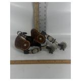 VINTAGE DOUBLE MOUNTED WESTERN SPURS, ENGRAVING