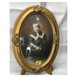 ANTIQUE CONVEX GLASS FRAMED PHOTO, 24" L