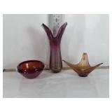 MID-CENTURY ART GLASS, MURANO STYLE VASE, BOWLS
