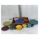 LARGE BOX OF MID-CENTURY DISHES, BAUER, FIESTA