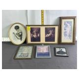 SMALL FRAMED ART ITEMS, CHERUB, MACHO, OVAL LADY