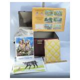 SMALL TRUNK OF VINTAGE ITEMS, PRINTS, BOOKS, ADS