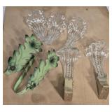 ART DECO FAN SHAPED GLASS CURTAIN TIE-BACKS & METL