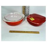 PYREX HOSTESS SQUARE 1.5Qt. & RED POPPY BOWL
