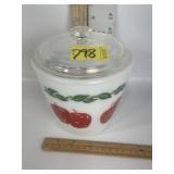 HAZEL ATLAS APPLE PRINT BOWL W/ LID 6"