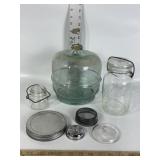 VTG MASON JARS, OLD GLASS JUG