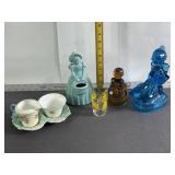 L.E. SMITH GLASS FIGURES, SHELLY CUPS, ENGLAND