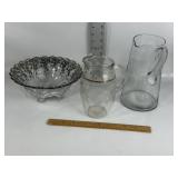 ART DECO GLASS, CUT GLASS PITCHER, BOWL, VINE