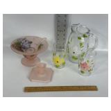 ART DECO PINK SATIN GLASS, HAND PAINTED GLASS