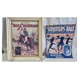 SHEET MUSIC, FRAMED "BULL" DURHAM ADVERTISING