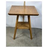 ANTIQUE 2 TIER OAK SIDE TABLE, 28 1/2" X 24"
