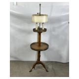 VINTAGE 2 TIER WOODEN FLOOR LAMP, ADJUSTABLE SHADE