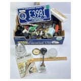 VARIOUS TREASURES BOX, INSULATOR, TOOLS, BOOKS