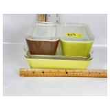 3 PYREX REFRIGERATOR, WOODLAND, YELLOW, GREEN