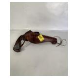VNTG. LEATHER PISTOL HOLSTER & STRAP, SZ. UNKNOWN