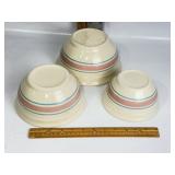 3 McCOY PINK STRIPE MIXING BOWLS