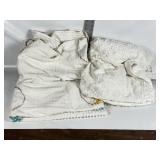 2 VINTAGE WHITE RUCHED STYLE BLANKETS