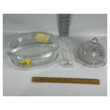 ART DECO GLASS DIVIDED TRAY, EAPG COVERED DISH