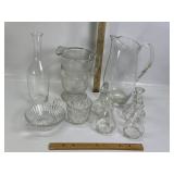 CLEAR GLASS PITCHERS, DECANTERS, TIFFANY VASE