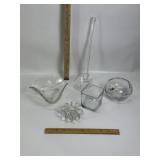 MCM STYLE CLEAR GLASS DISHES, LADLE, BOWLS
