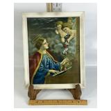 SAINT CECILIA & CHERUBS VINTAGE FRAMED LITHO