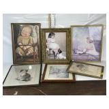 LARGE FRAMED BABY & CHILDREN ART, 1 CAT FRAMED PIC