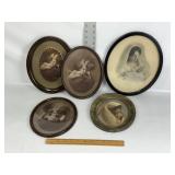 VINTAGE OVAL FRAMED ART, BABY