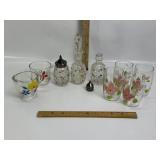 HAND PAINTED FLORAL GLASSWARE & DISPENSERS, DAMAGE