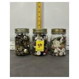 3 MASON JARS OF BUTTONS
