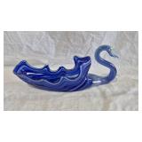 ROYAL BLUE HAND BLOWN SWAN CENTERPIECE, 13" L