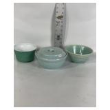 VINTAGE STONEWARE BOWLS, GLASS