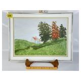 FRAMED WATERCOLOR FARM HOUSE ART, SIGNED
