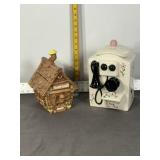 2 COOKIE JARS, CANDY HOUSE, OLD TELEPHONE