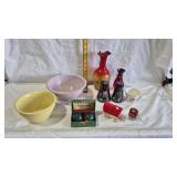 HALL BOWL, CRACKLE VASE, WAGON PIN CUSHIN, S&P