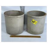 2 VINTAGE STONEWARE CROCKS, NO MARKINGS