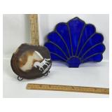 JO SCHULTS UNICORN ON AGATE, STAINED GLASS SEASHEL