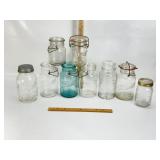 VINTAGE CANNING JARS, SOME W/ LIDS