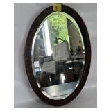 ANTIQUE WOOD OVAL FRAME WALL HANGING MIRROR