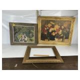 VINTAGE FRAMED ART & FRAMES, FLORAL PIC, CHILDREN