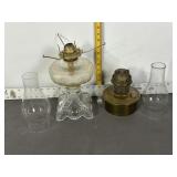 OIL LAMPS, GLASS, BRASS