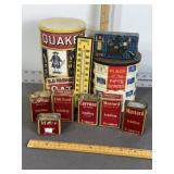 VINTAGE SPICE TINS, QUAKER OATS, THRMOMETRE