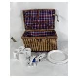 WICKER PICNIC BASKET W/ PICNIC UTENSILS