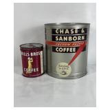 VINTAGE METAL COFFEE TINS, HILLS BRO, SANBORNE